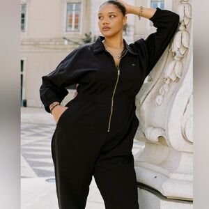 Mien Studios Sola Relaxed Sleeve Zipper Jumpsuit - Black Forest